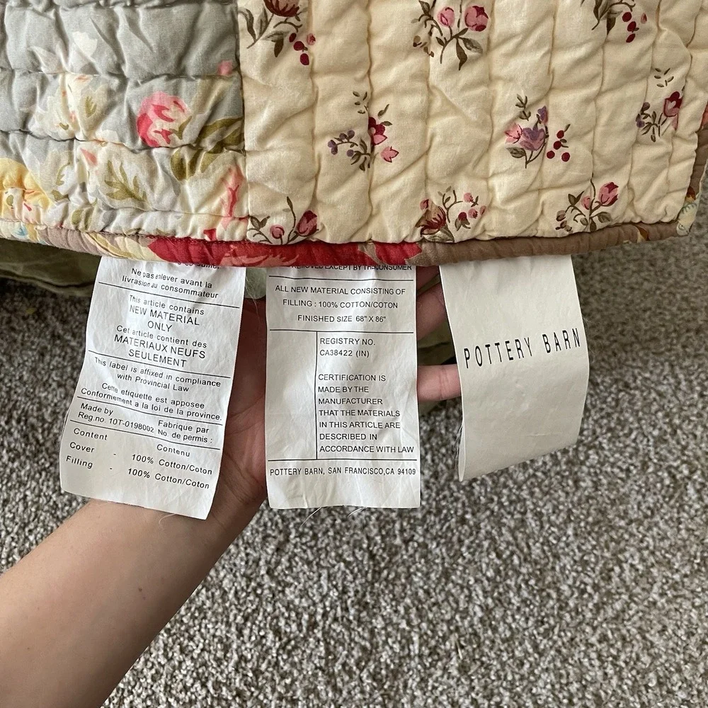 Pottery Barn Providence Patchwork Quilted Floral Blanket Full 68x86
